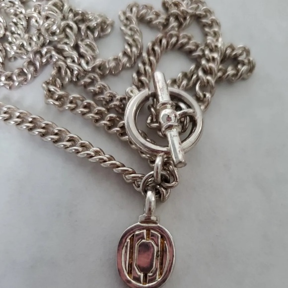 Ralph Lauren sterling silver plated double chain necklace with logo/toggle - Picture 2 of 4